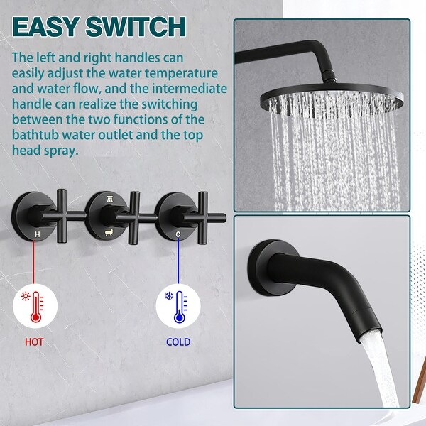 PROOX 10-inch Rainfall Bathtub Shower Faucet Wall Mounted 3 Handle