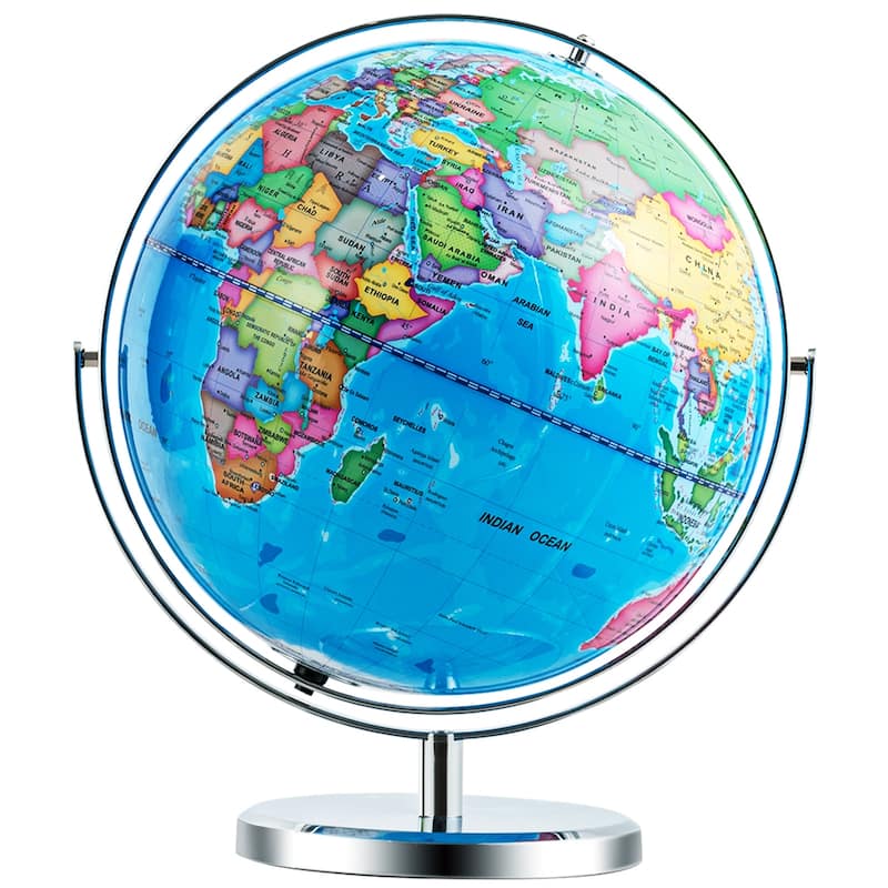 13 Inch LED Lighted World Globe 720 degree Rotation for Kids and Decor - 8" x 13" x 16"