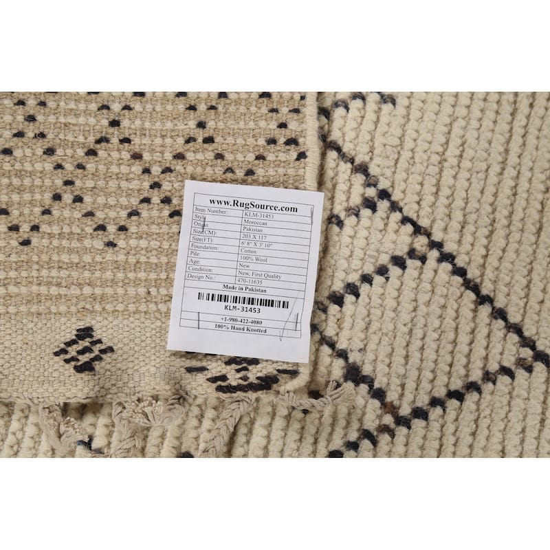 Trellis Geometric Moroccan Oriental Area Rug Hand-Knotted Wool Carpet - 3'10"x 6'8"