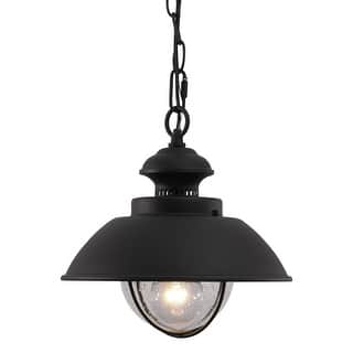 Pendant Light - Black Farmhouse Barn Light with Glass Shade - Indoor Outdoor Ceiling Fixture - 10.75