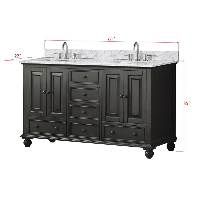 Avanity Thompson 60 in. Double Sink Bathroom Vanity with Carrara Marble Top - 61"W x 22"D x 35"H