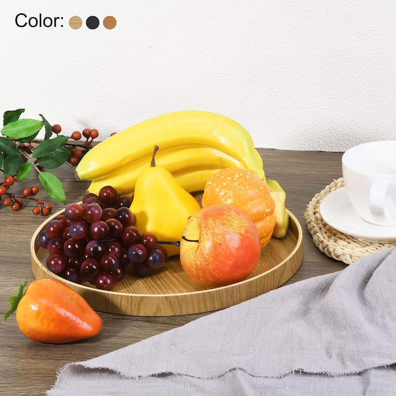 Wood Serving Tray Round Decorative Platter Home Kitchen Table, Brown
