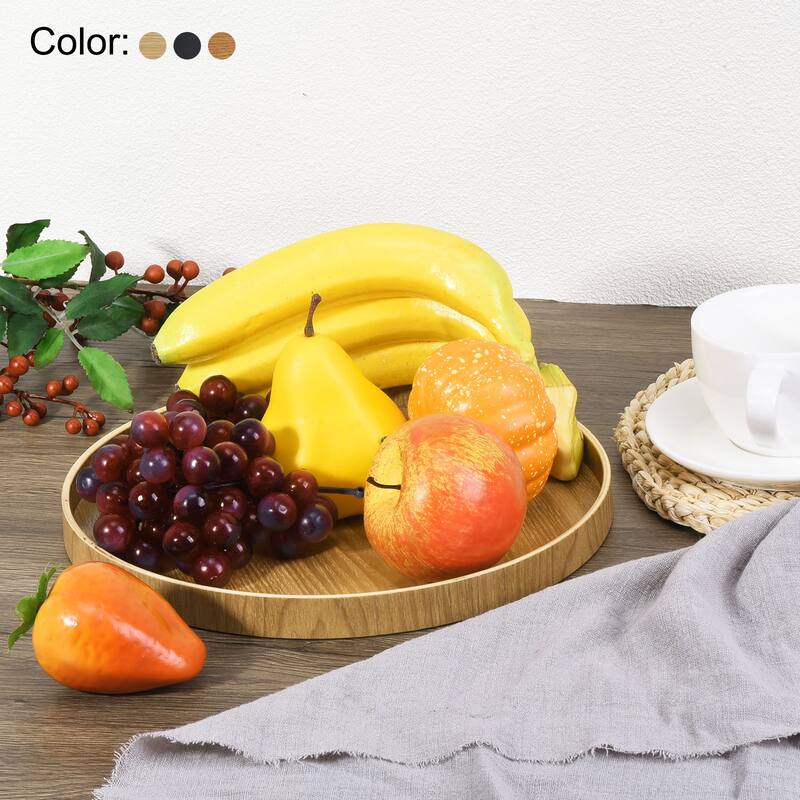 Wood Serving Tray Round Decorative Platter Kitchen Table Candle Holder