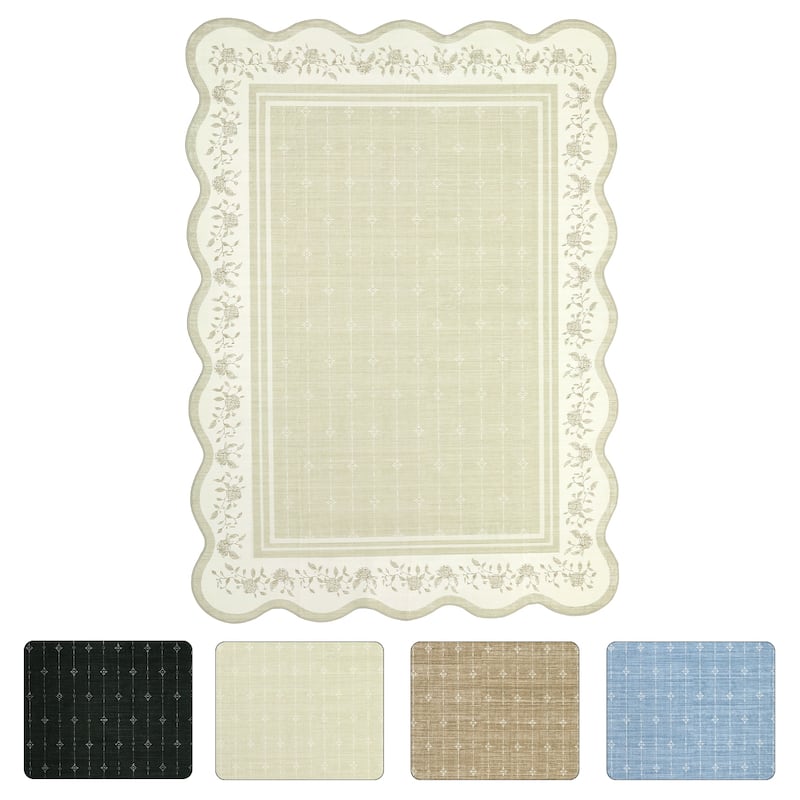Garvee Scalloped Rose Floral Bordered Area Rug