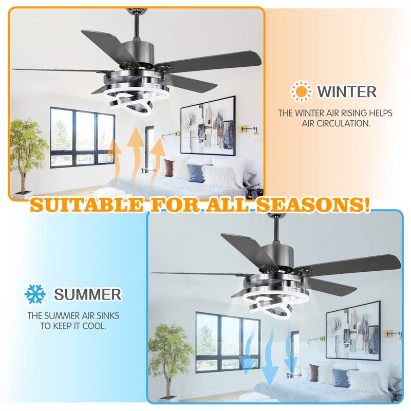 Bella Depot 52" Modern Ceiling Fan with Remote and Dimmble LED Light, DIY Light Shade 6-Speed Reversible Fanlight