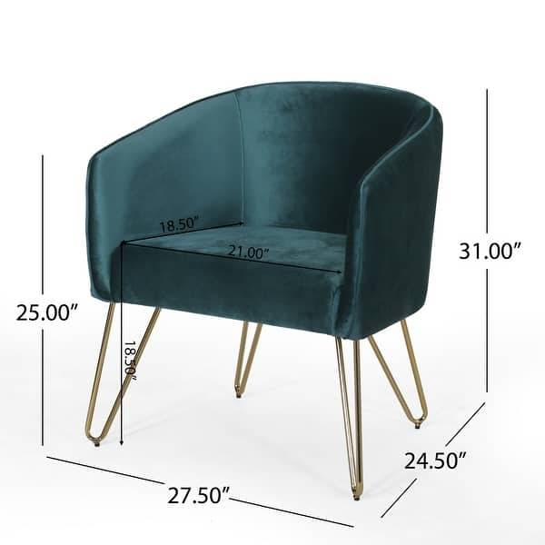 dimension image slide 0 of 3, Grelton Modern Glam Velvet Club Chair with Hairpin Legs by Christopher Knight Home - 27.50" L x 24.50" W x 31.00" H