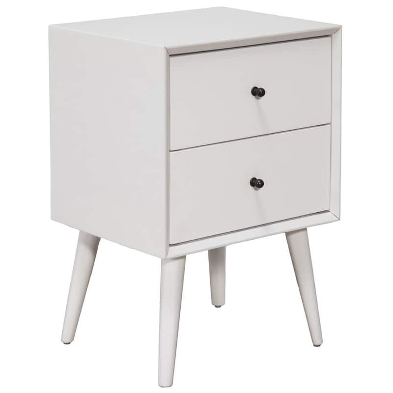 Solid Wood 2-Drawer Square Nightstand with Metal Accents