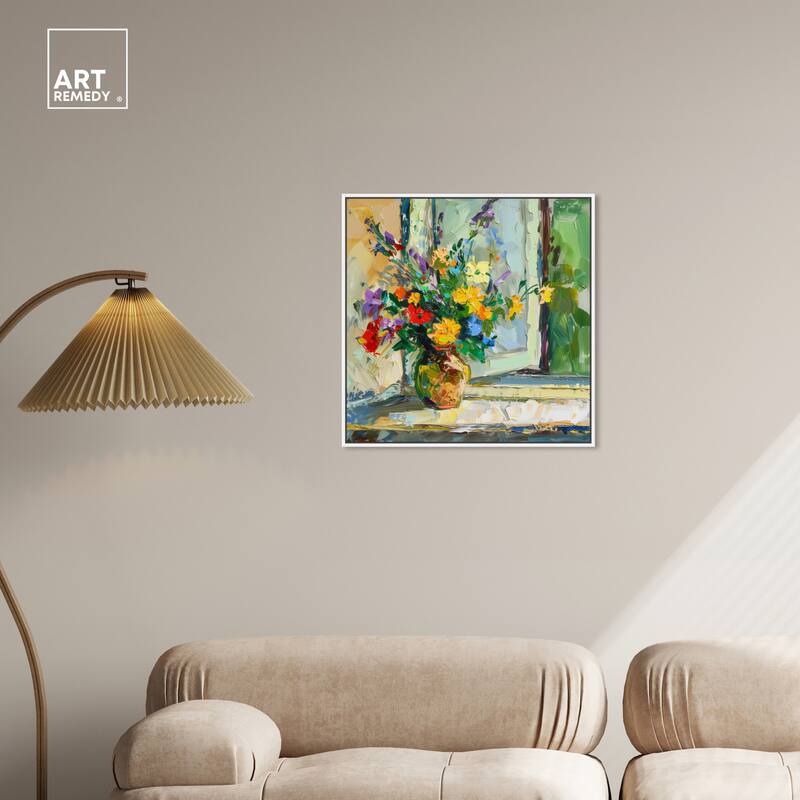 Art Remedy Vase By The Window Framed Impressionism 1 Piece Canvas Wall Art /Monet And Van Gogh Inspired Art