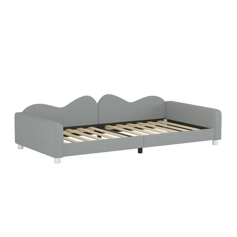 Upholstered Daybed with Cloud-Shaped Backrest, Twin/Full Size Sherpa Fabric Daybed Frame Sofa Bed with Support Legs for Kids