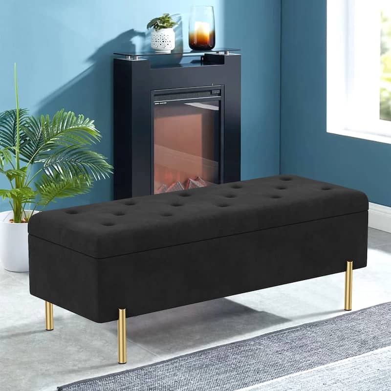 Andeworld End Of Bed Storage Bench,ottoman with storage for living room bedroom bench - Black