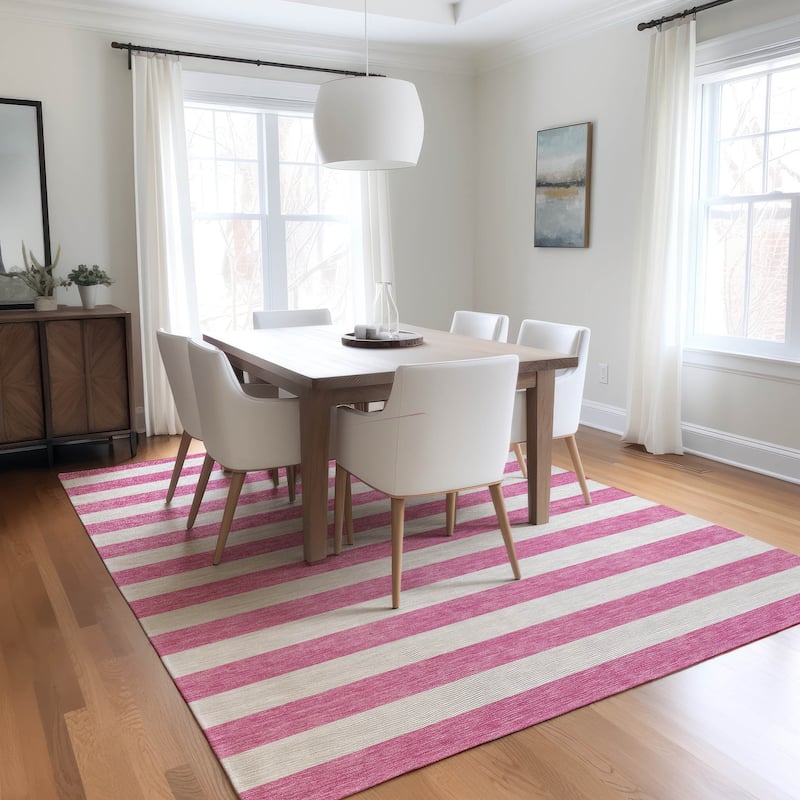 Machine Washable Indoor/ Outdoor Cabana Striped Chantille Rug