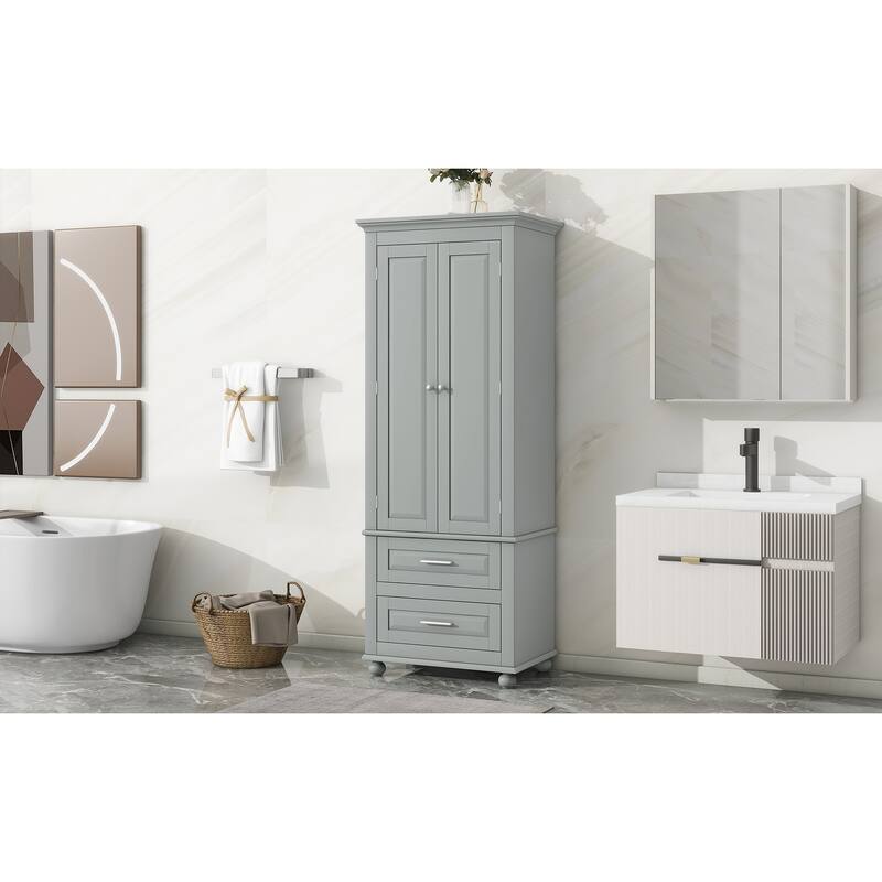 GDFStudio - Ashton Tall Storage Cabinet with Drawers, Adjustable Shelves