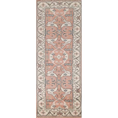 Floral Peach Oushak Style Runner Rug Hand-knotted Wool Carpet - 2'7"x 8'2"