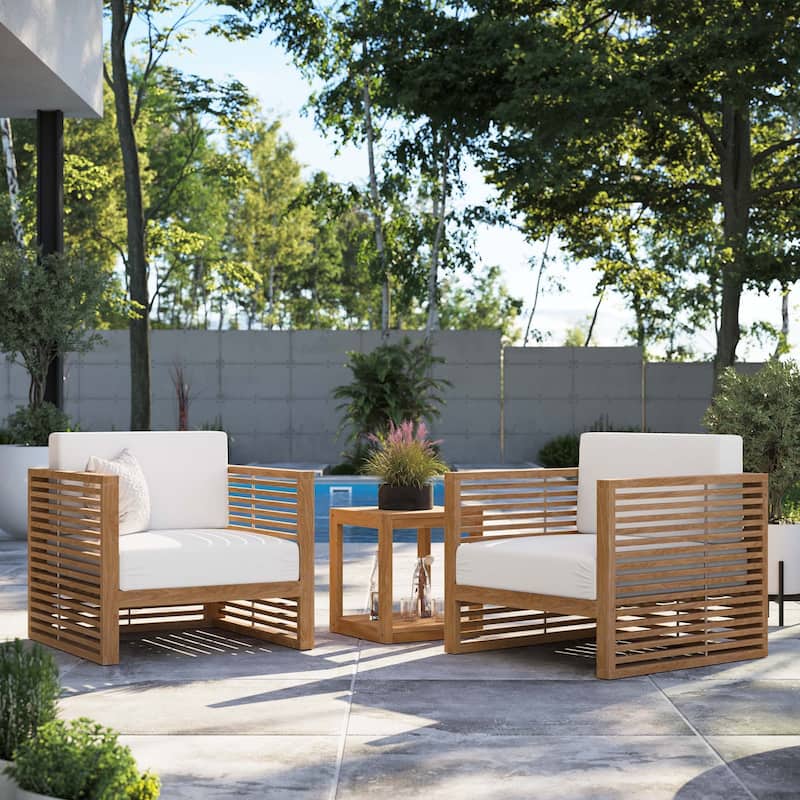 Carlsbad 3-Piece Teak Wood Outdoor Patio Outdoor Patio Set - Natural White