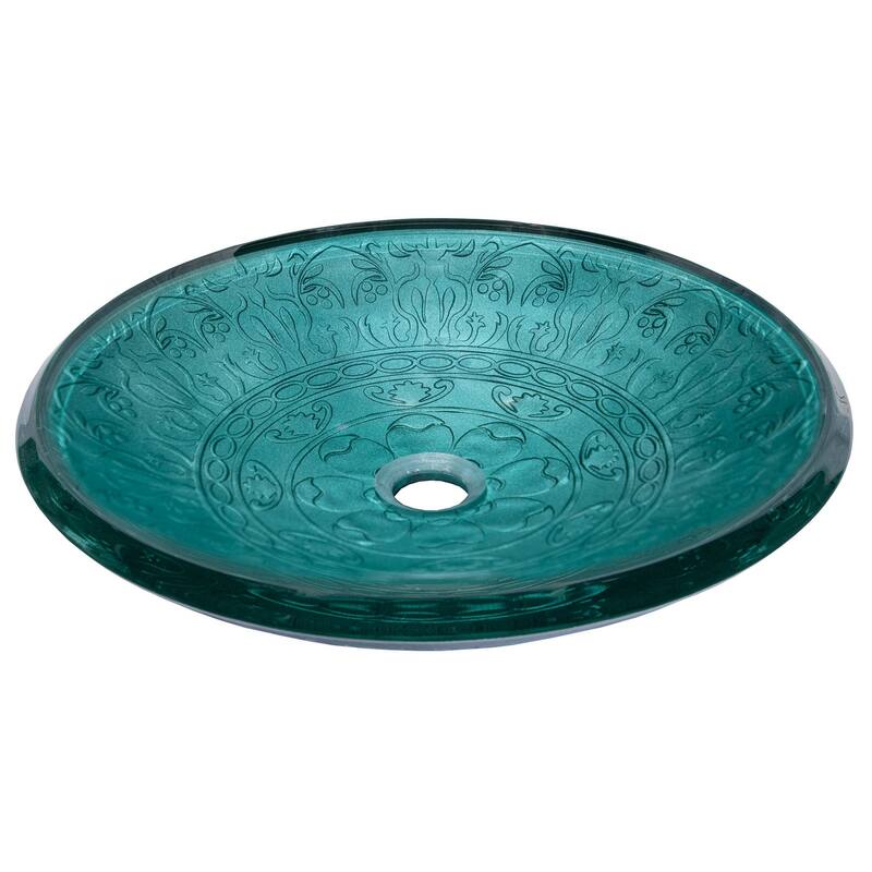 Eden Bath Teal Glass Vessel Sink With Embossed Pattern