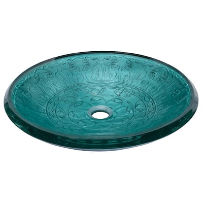 Eden Bath Teal Glass Vessel Sink With Embossed Pattern