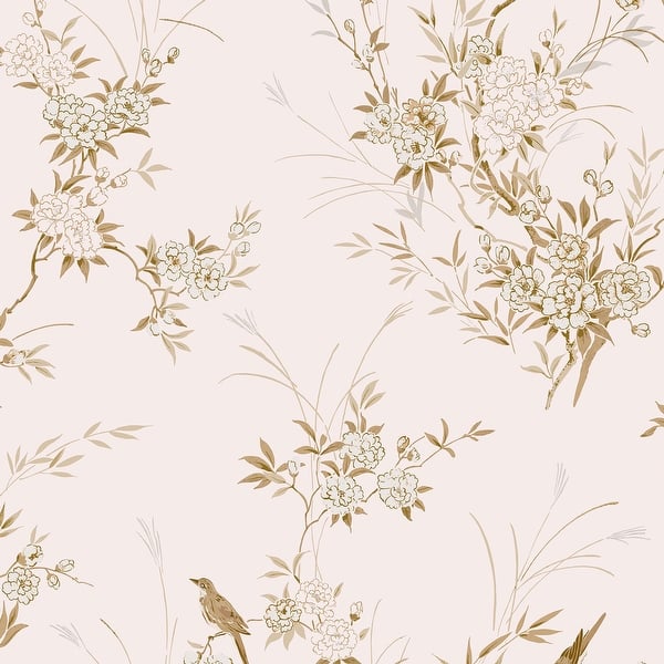 slide 2 of 4, Shabby Chic by Rachel Ashwell Bird Chinoiserie Pink Gold Wallpaper
