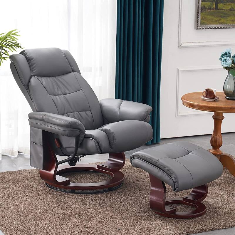 MCombo Swivel Recliners with Ottoman, Vibration Massage TV Chairs with Side Pocket