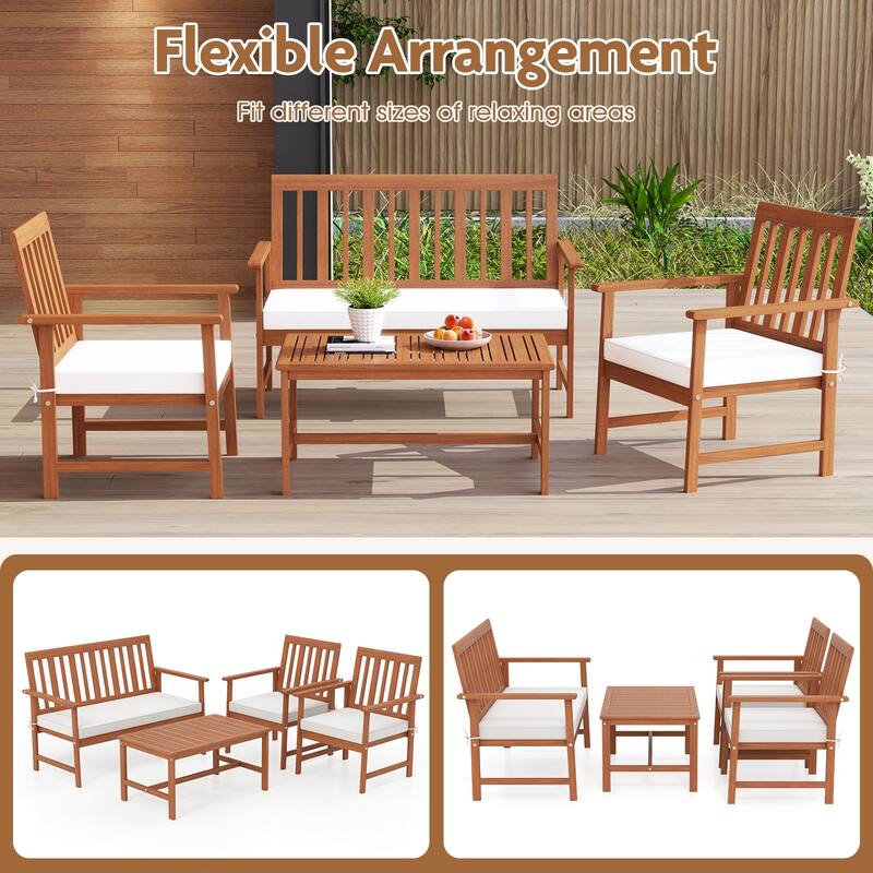 Gymax 4-Piece Acacia Wood Patio Conversation Set Outdoor Furniture Set