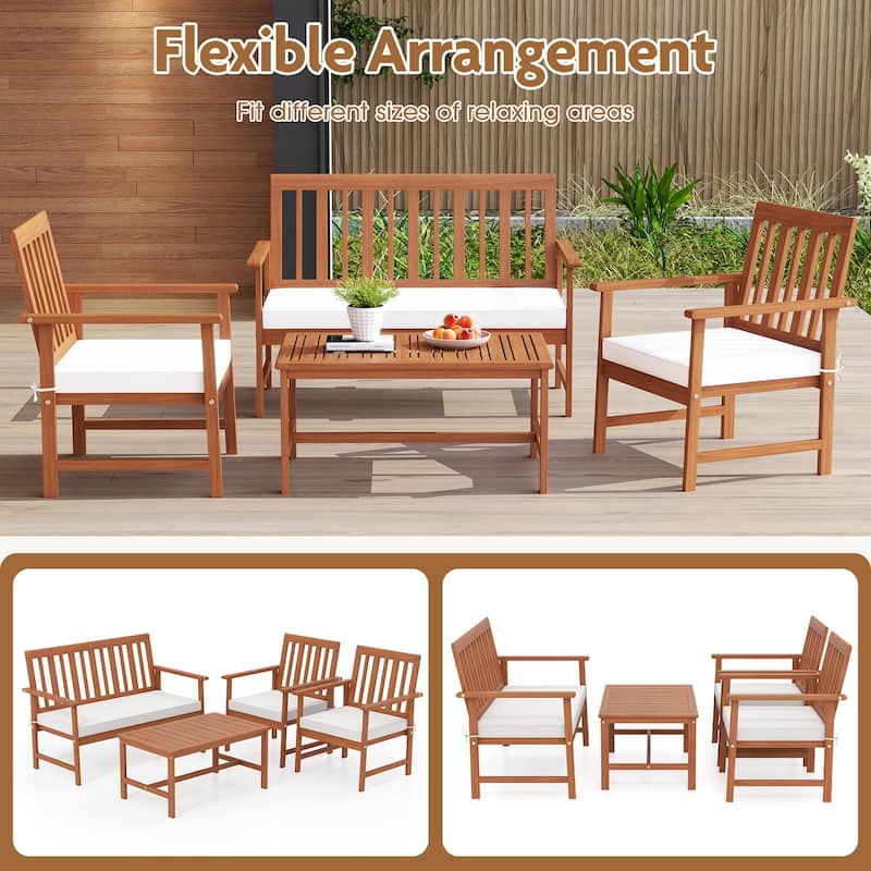 Gymax 8-Piece Acacia Wood Patio Conversation Set Outdoor Furniture Set
