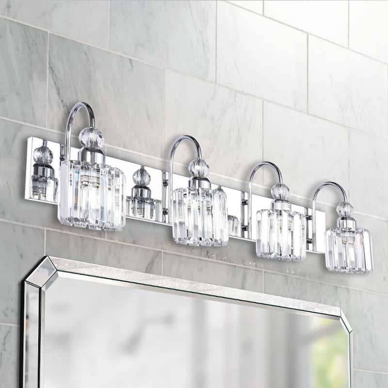 3/ 4-Light Modern Glam Crystal Dimmable Bathroom Vanity Light Linear Wall Light