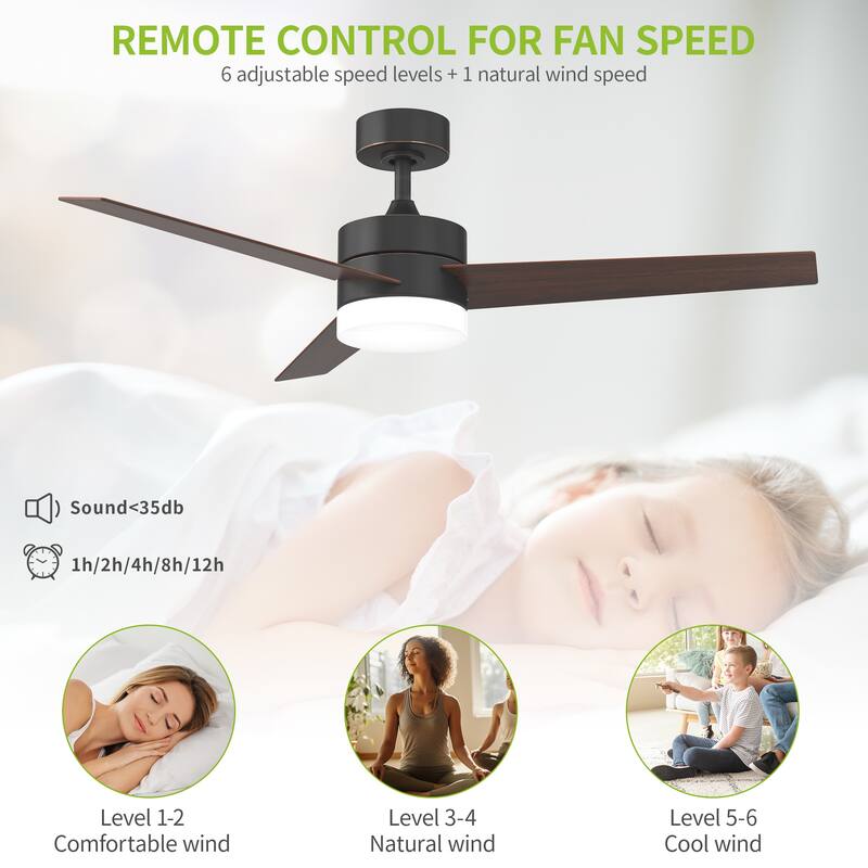 Modern Ceiling Fan with Adjustable LED Light and Remote Control, with 3 Blades - 52"