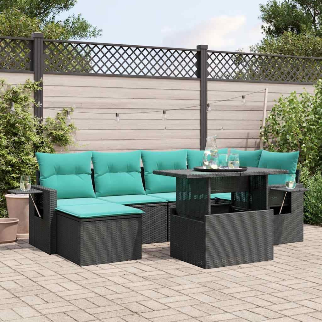 vidaXL Patio Sofa Set with Cushions Table and Couches 7 Piece Poly Rattan