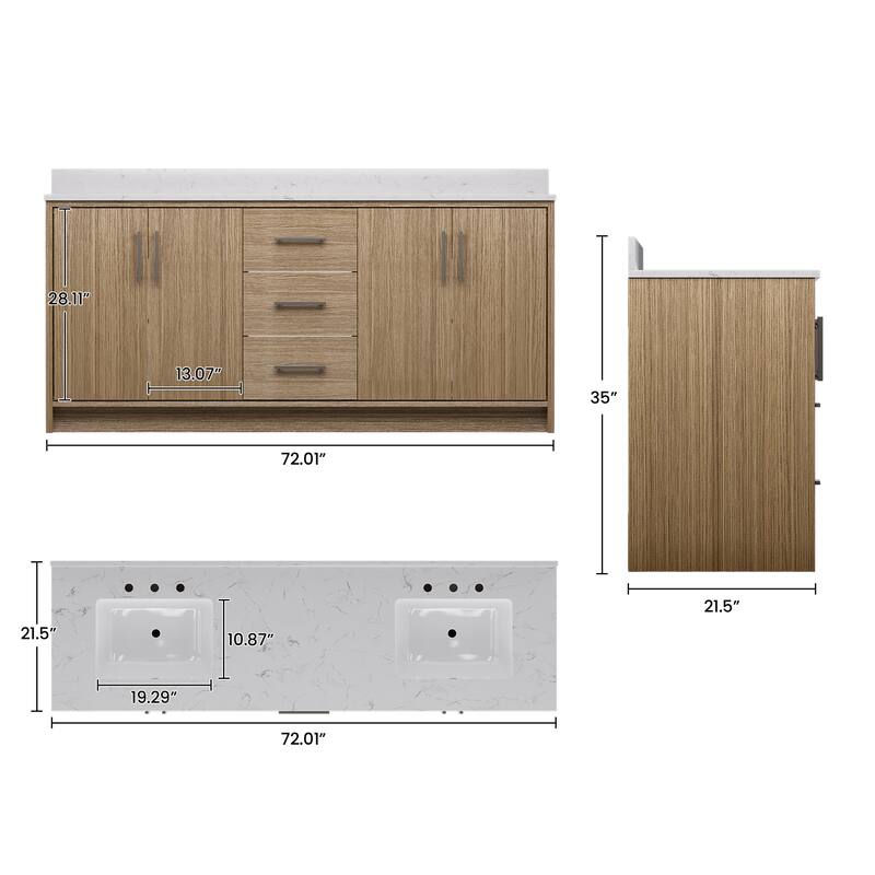 72-Inch Modern Style Bathroom Vanity with Double Ceramic Sink