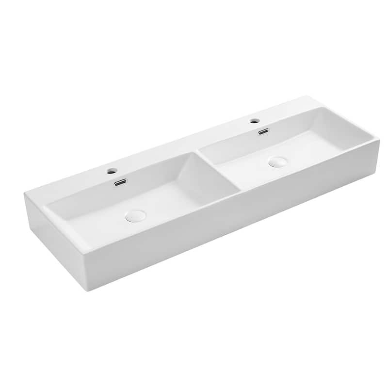 48-Inch Bathroom Dual Basin Trough Sink with Towel Racks - 47.8" x 16.5" x 5.7"