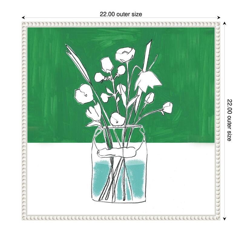 Kate and Laurel Sylvie Minimalist Floral Vase with Green Framed Canvas by Teju Reval
