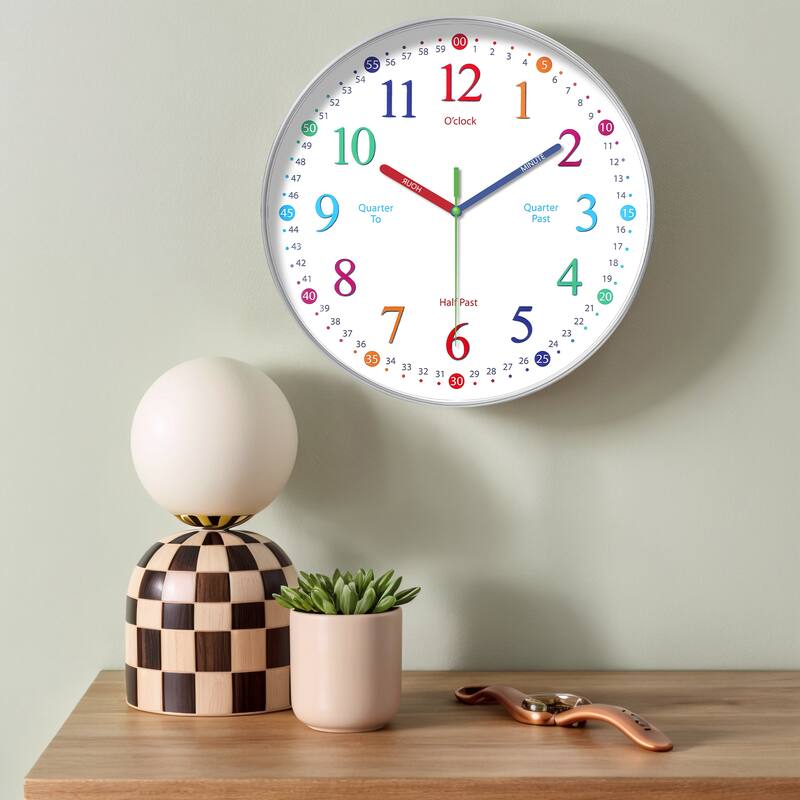 Silent Wall Clock, Non Ticking, Battery-Powered, Ideal for Teaching Time and Stylish Decor in Room, Classroom, School 12 Inch - White-5