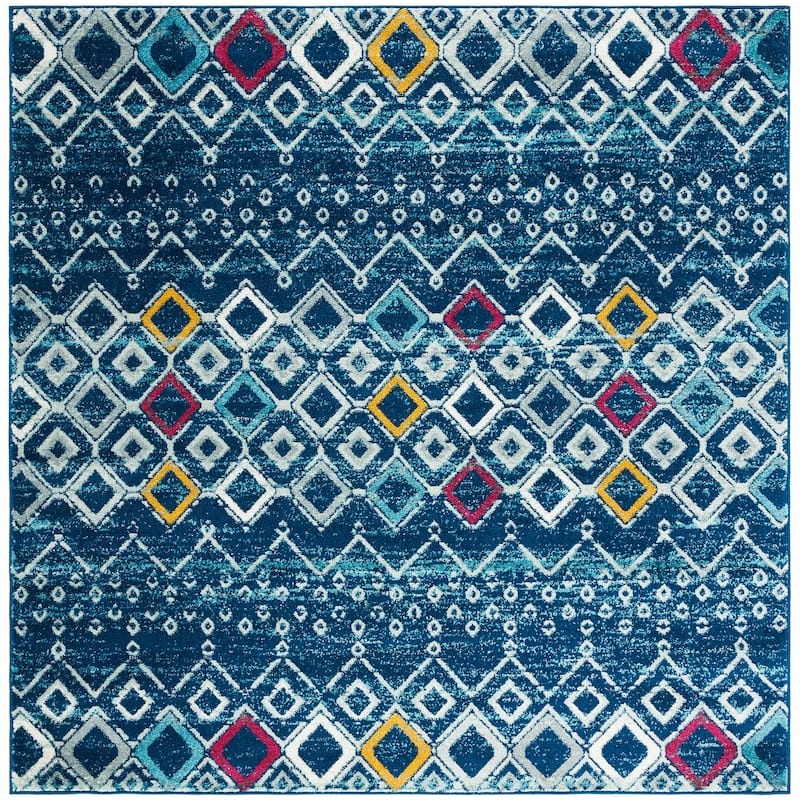 SAFAVIEH Amsterdam Bridget Moroccan Boho Rug - 5'1" Square - Navy/Turquoise - Square