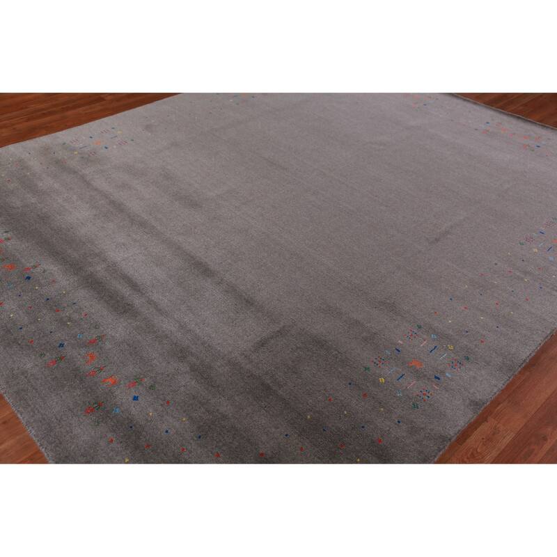 Hand Knotted Oriental 100% Wool Carpet Tribal Tribal Greys & Charcoal Gabbeh Area Rug - 9' 11'' X 8' 1''