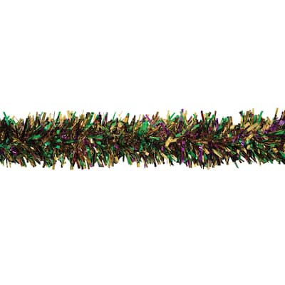25' x 4" Green, Purple and Gold Mardi Gras Tinsel Garland - Unlit