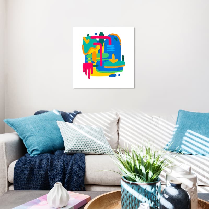 Wynwood Studio Canvas Abstract Jungle Map Amalgum Blue and Modern & Contemporary Wall Art Canvas Print - 20 x 20