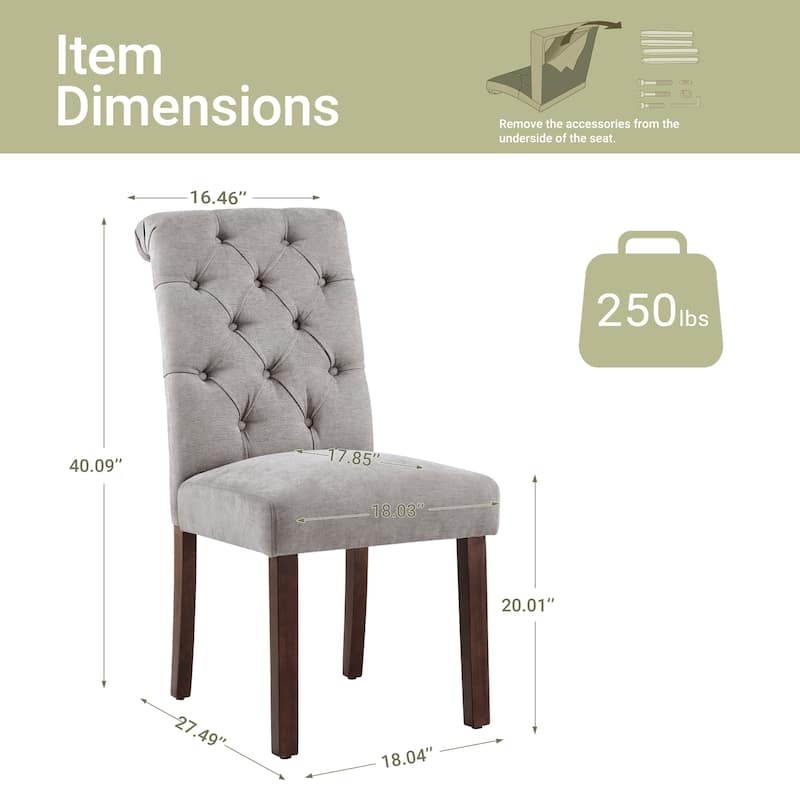 RENEWLINE Tufted Parsons Dining Side Chairs ,Upholstered Fabric Dining Chairs Kitchen Chairs with Padded Seat(Set Of 2)