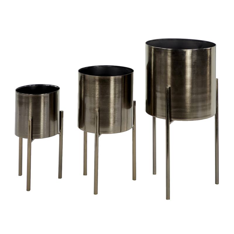 Metal Indoor Outdoor Planter with Removable Stand - Set of 3 Gold, Silver, Black, White, Teal, Yellow - Roche River Decor