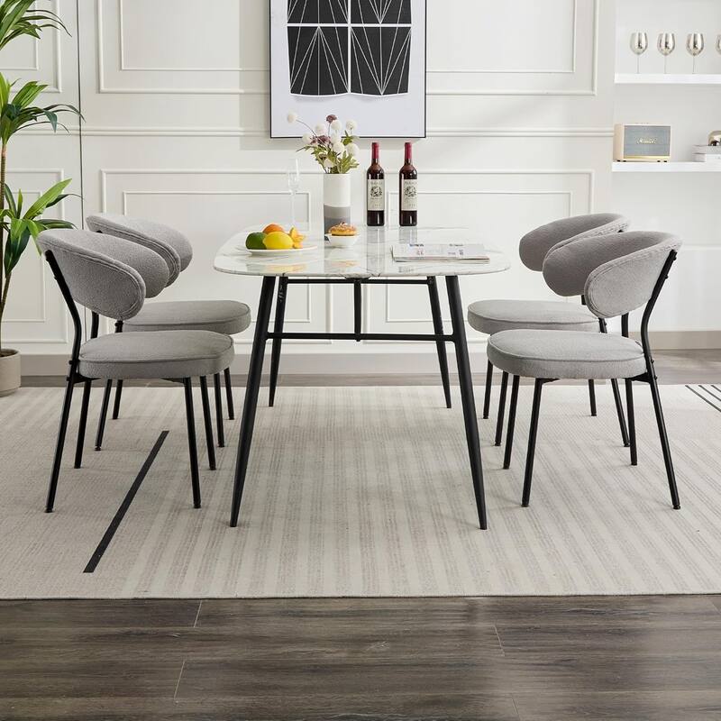 XINMICS Dining Chairs with Curved Backrest, Modern Fabric Upholstered Boucle Kitchen Dining Room Chairs Set of 2/4/6