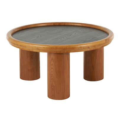 Wood Handmade Round Coffee Table with Black Tabletop - Brown - Roche River Decor