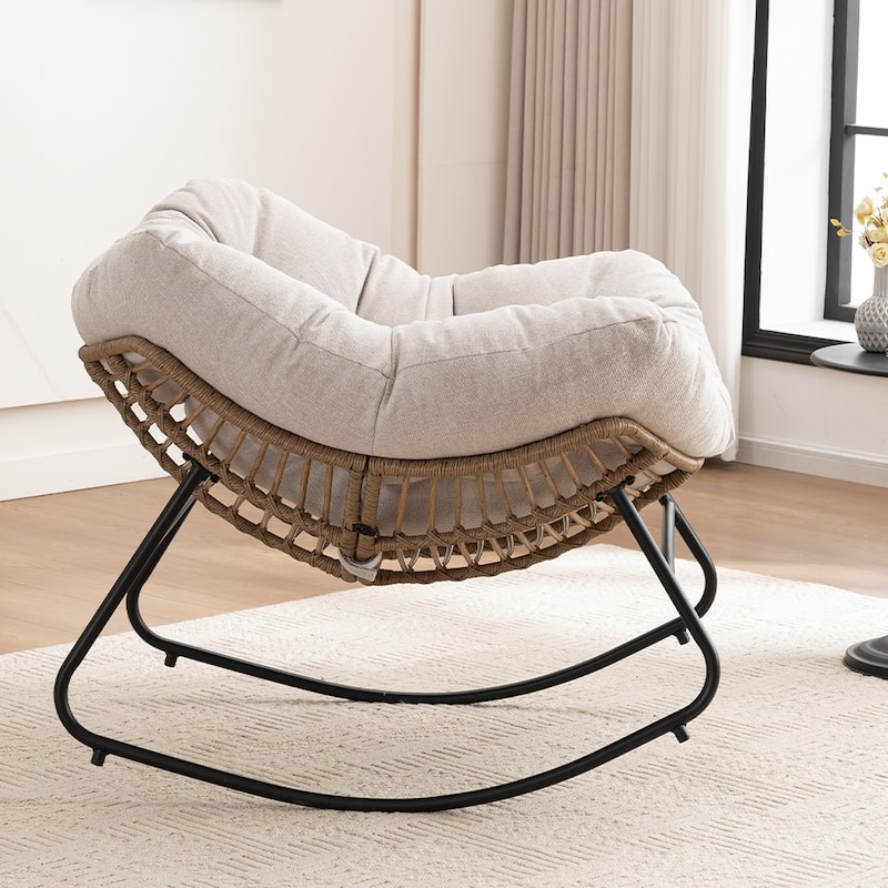Wicker Rocking Chair Accent Chair with Ergonomic Design, Gentle Rocking Motion Lounge Chair for Living Room