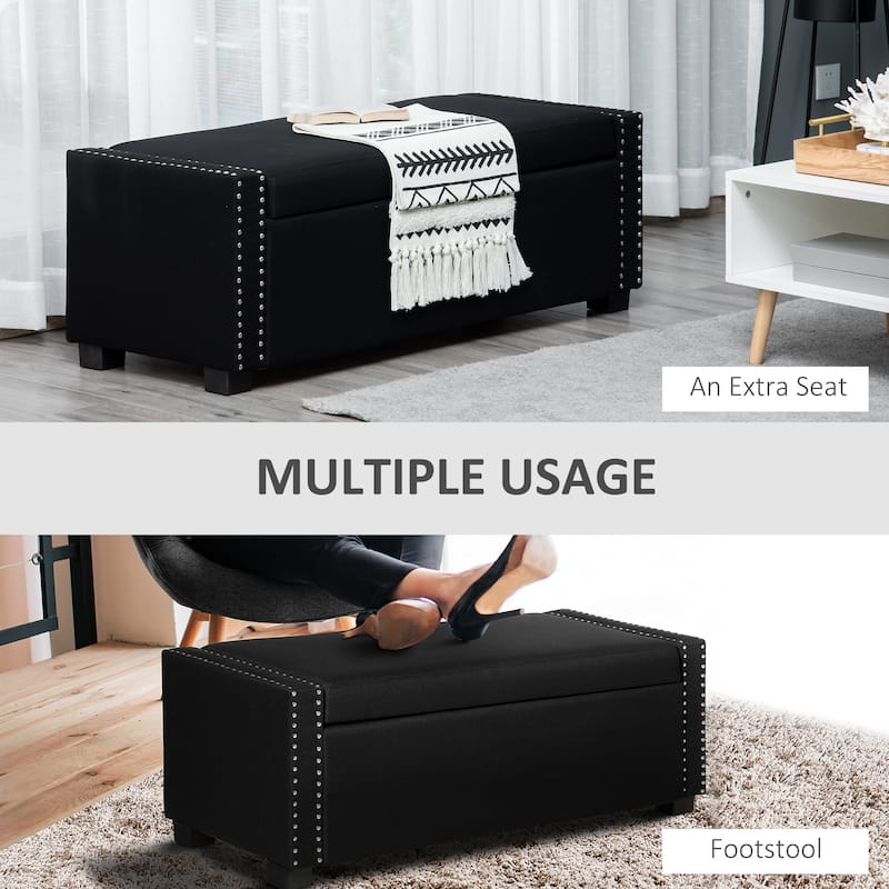 HOMCOM Nailhead Trim Upholstered Flip Top Storage Bench, Fabric Ottoman for Bedroom, or Living room - 47.25"x19.75"x17.25"