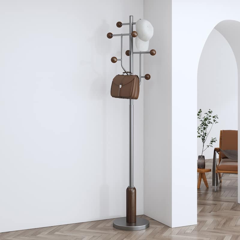 Freestanding Metal Coat Rack Stand Heavy Duty Coat Tree, Single - 70.9"H x 16.9"W(top) x 12.6"Dia(base)