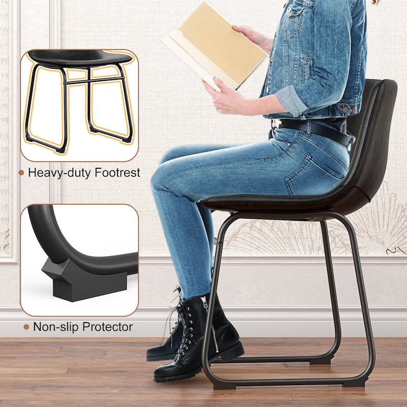 Bar Stools Faux Leather Counter Stools with Back Armless Dining Chairs (Set of 2)
