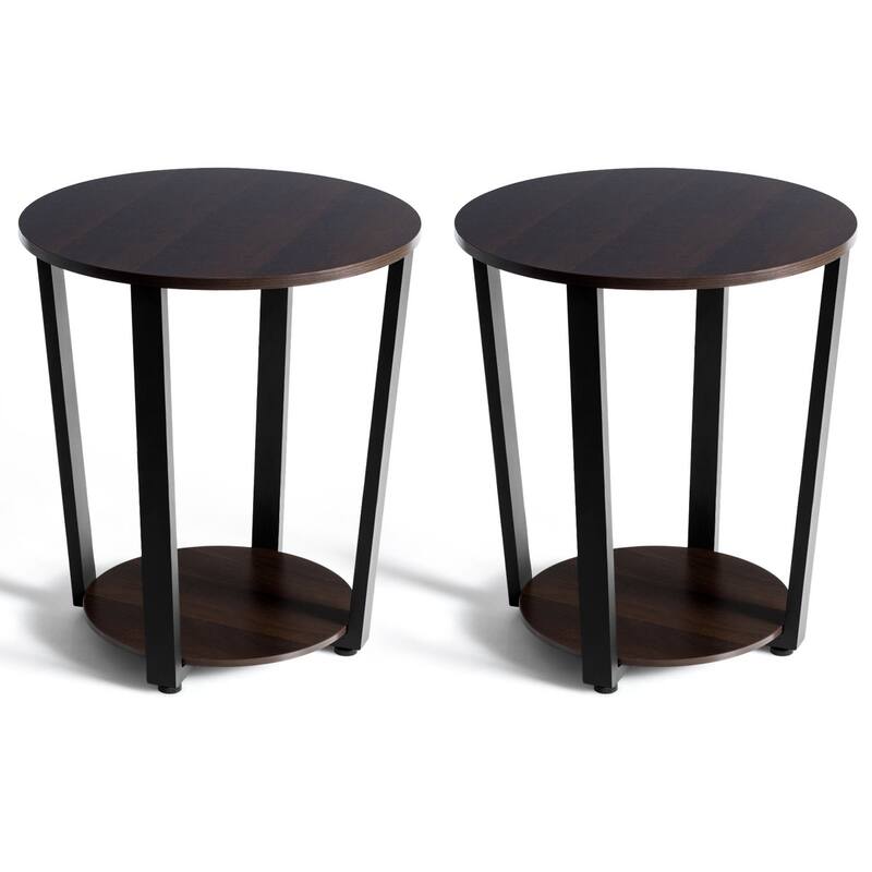 Costway Set of 2 Industrial End Table Sofa Side Table Nightstand Shelf - Wood - Brown