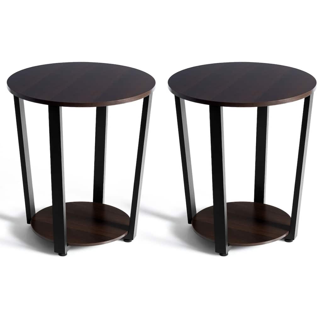 Costway Set of 2 Industrial End Table Sofa Side Table Nightstand Shelf