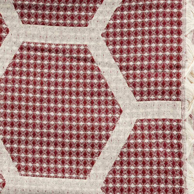 60" X 50" Red Woven Cotton Geometric Throw Blanket with Fringe