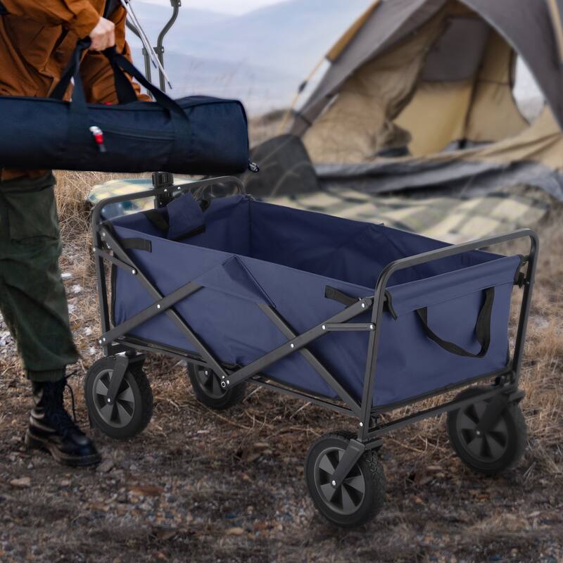 GDY Convenient Outdoor Camping Wagon, Folding Cart with Wheels, Outdoor Shopping Trolley - Blue