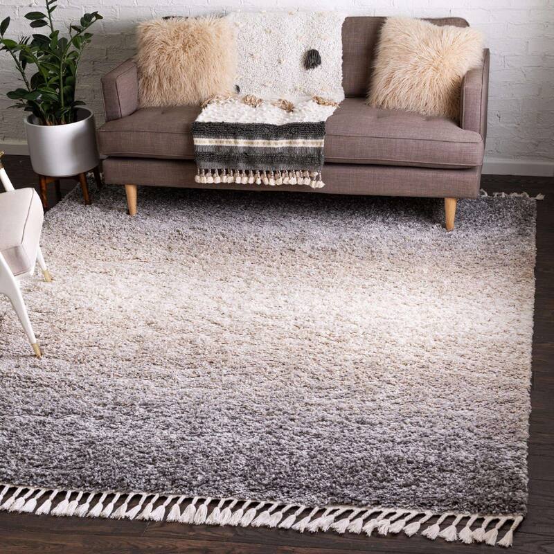 Shag Brico Collection Area Rug - 8' Square - Gray