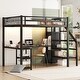 preview thumbnail 6 of 12, Ful Size Metal Loft Bed with Wardrobe, LED Light, L Shaped Desk and USB for Kids Teens Adults