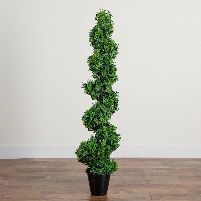 Spiral Boxwood Topiary Outdoor Artificial Potted Tree - 5'
